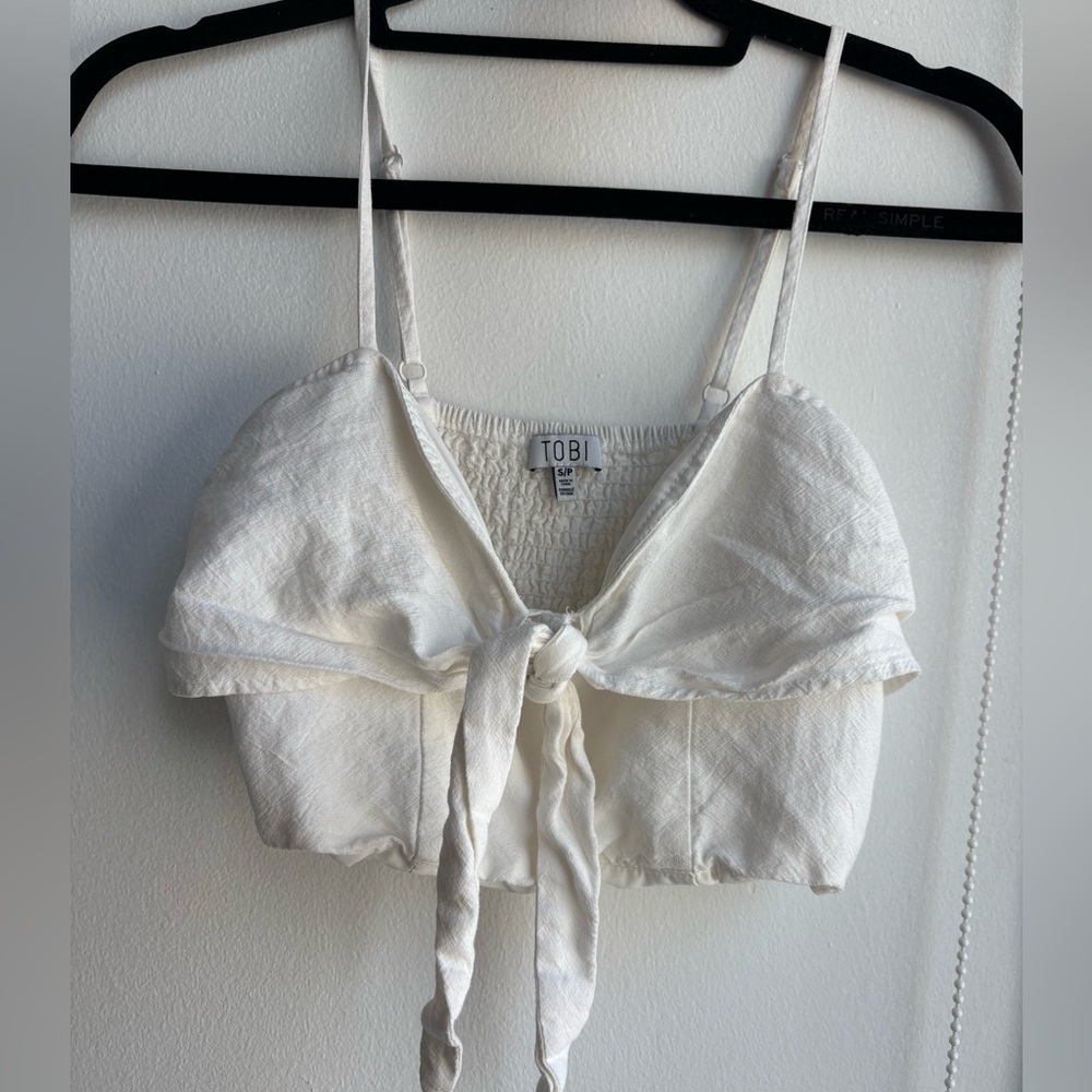 Tobi White Smocked Tie-Front Camisole